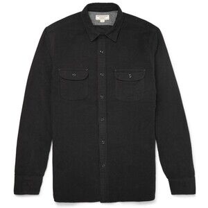 Wallace & Barnes Men L Heavyweight Flannel Work Shirt Thick Brushed Cotton Black